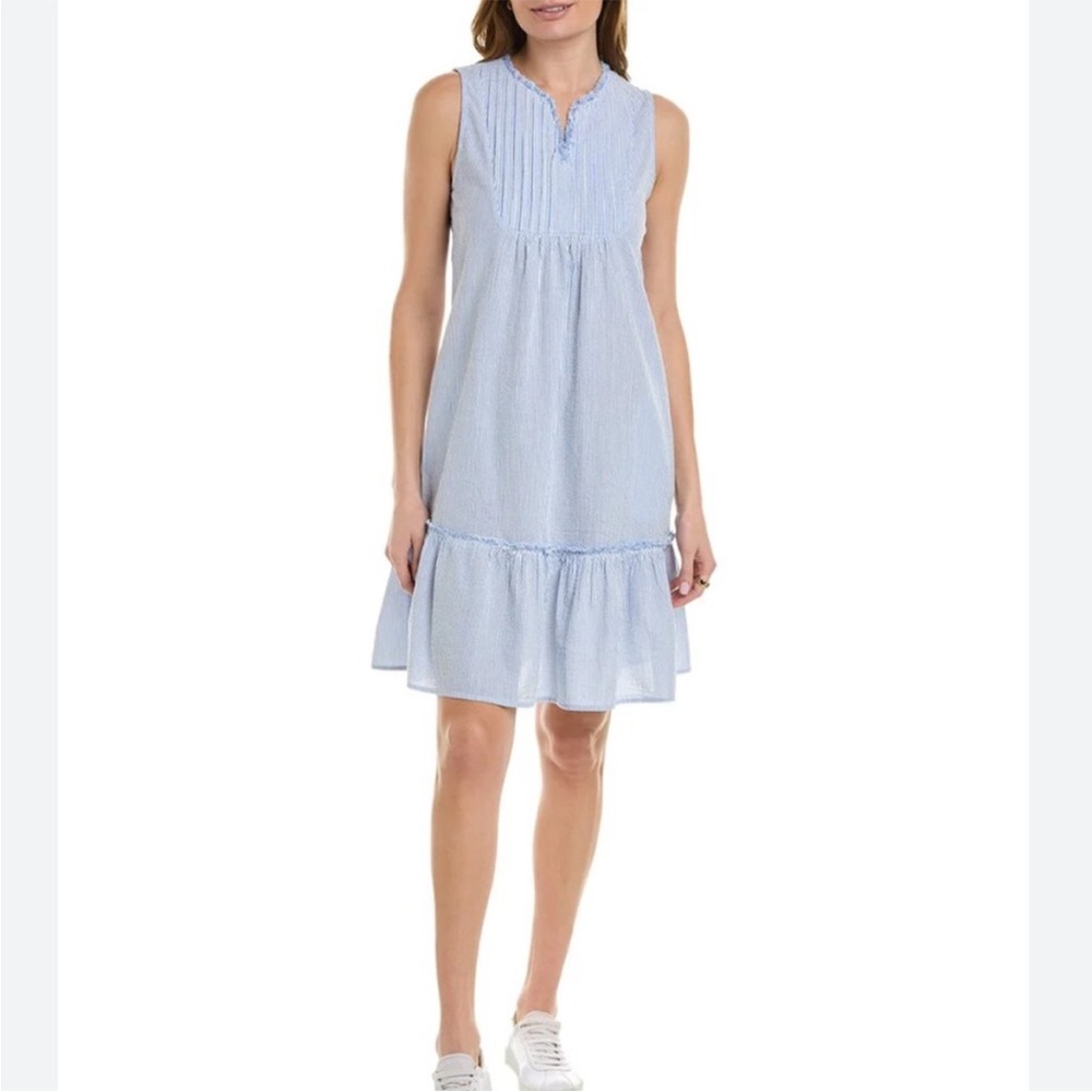 J. McLaughlin 100% Cotton Blue & White Striped Seersucker Mini Dress